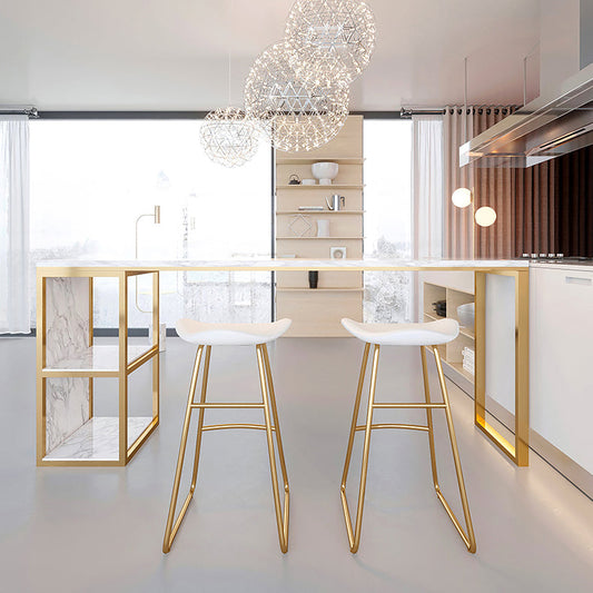 Glam Rectangle Faux Marble Bar Table Double Pedestal Bar Table with 2-Shelf, Only Table Clearhalo 'Bar Furniture' 'Bar Tables' 'bar_tables' 'furn' 'furn_bar_tables' 'Furniture' 'furniture_bar_tables' 'Kitchen & Dining Furniture' 4401519