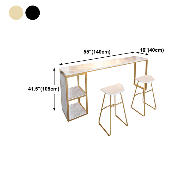 Glam Rectangle Faux Marble Bar Table Double Pedestal Bar Table with 2-Shelf, Only Table Clearhalo 'Bar Furniture' 'Bar Tables' 'bar_tables' 'furn' 'furn_bar_tables' 'Furniture' 'furniture_bar_tables' 'Kitchen & Dining Furniture' 4401525