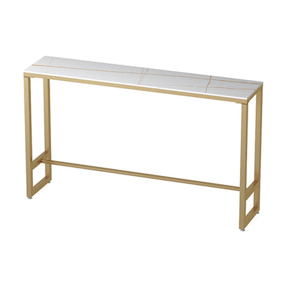 Glam Rectangle Stone Bistro Table Indoor Iron Bar Dining Table with Trestle Pedestal Gold Without Chairs Clearhalo 'Bar Furniture' 'Bar Tables' 'bar_tables' 'furn' 'furn_bar_tables' 'Furniture' 'furniture_bar_tables' 'Kitchen & Dining Furniture' 4401530