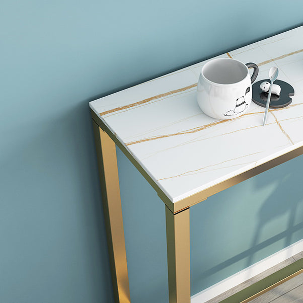 Glam Rectangle Stone Bistro Table Indoor Iron Bar Dining Table with Trestle Pedestal Clearhalo 'Bar Furniture' 'Bar Tables' 'bar_tables' 'furn' 'furn_bar_tables' 'Furniture' 'furniture_bar_tables' 'Kitchen & Dining Furniture' 4401531