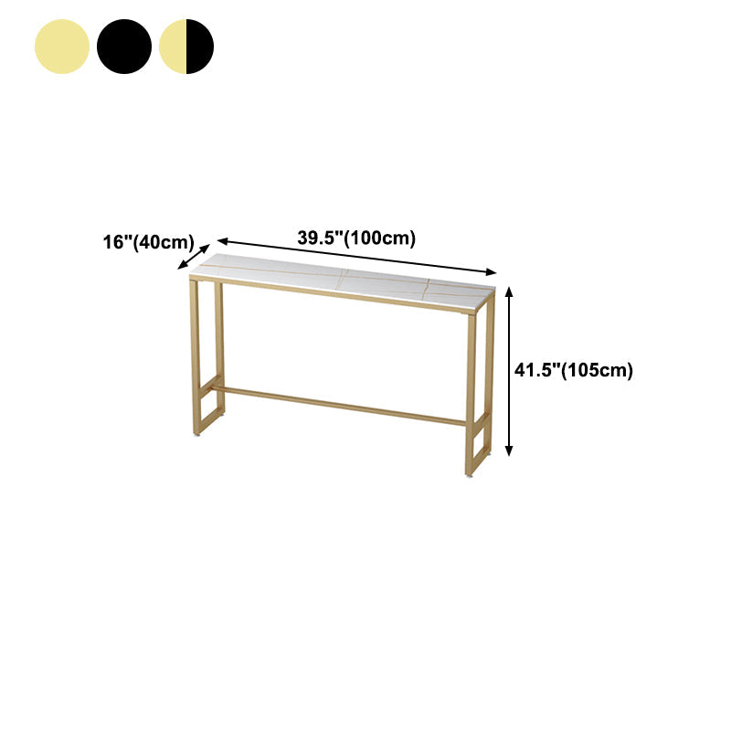 Glam Rectangle Stone Bistro Table Indoor Iron Bar Dining Table with Trestle Pedestal Clearhalo 'Bar Furniture' 'Bar Tables' 'bar_tables' 'furn' 'furn_bar_tables' 'Furniture' 'furniture_bar_tables' 'Kitchen & Dining Furniture' 4401538