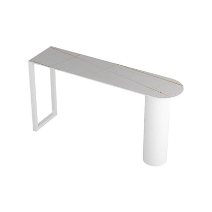 Industrial Stone Indoor Pub Bar Table Iron Double Pedestal Bar Dining Table Fixed Table White Without Chairs Clearhalo 'Bar Furniture' 'Bar Tables' 'bar_tables' 'furn' 'furn_bar_tables' 'Furniture' 'furniture_bar_tables' 'Kitchen & Dining Furniture' 4401548