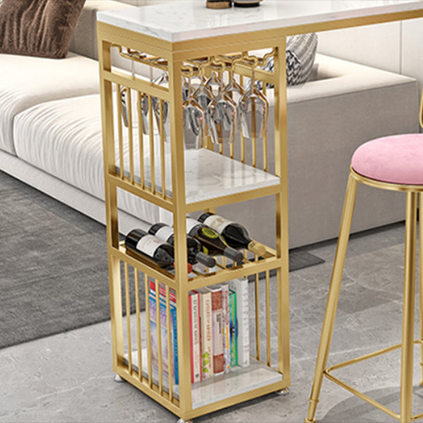 Glam Faux Marble Indoor Pub Bar Table Iron Double Pedestal Bar Dining Table with 5-Shelf Clearhalo 'Bar Furniture' 'Bar Tables' 'bar_tables' 'furn' 'furn_bar_tables' 'Furniture' 'furniture_bar_tables' 'Kitchen & Dining Furniture' 4401564