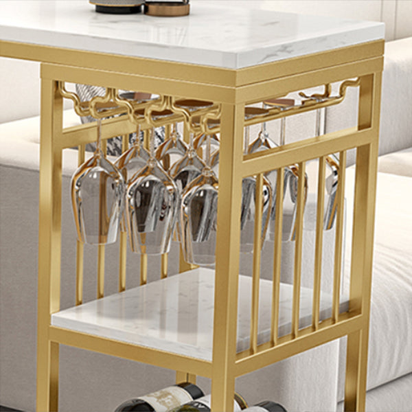 Glam Faux Marble Indoor Pub Bar Table Iron Double Pedestal Bar Dining Table with 5-Shelf Clearhalo 'Bar Furniture' 'Bar Tables' 'bar_tables' 'furn' 'furn_bar_tables' 'Furniture' 'furniture_bar_tables' 'Kitchen & Dining Furniture' 4401565