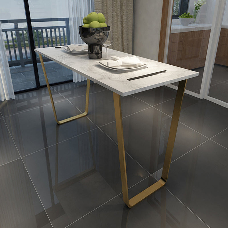 Glam Rectangle Faux Marble Pub Bar Table Indoor Metal Bar Dining Table with Sled Pedestal 55.1"L x 17.7"W x 39.4"H Without Chairs Clearhalo 'Bar Furniture' 'Bar Tables' 'bar_tables' 'furn' 'furn_bar_tables' 'Furniture' 'furniture_bar_tables' 'Kitchen & Dining Furniture' 4401575