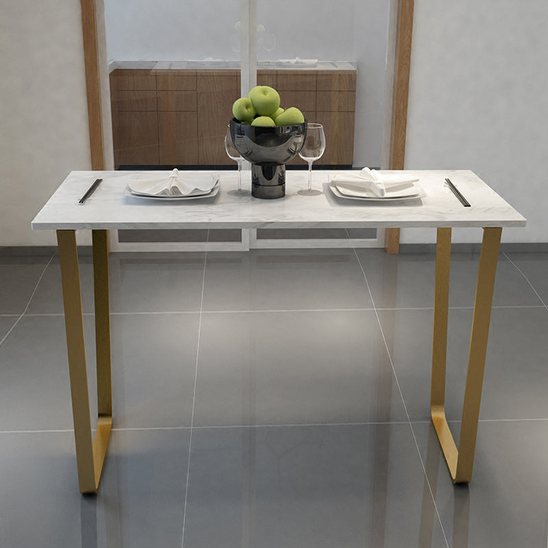 Glam Rectangle Faux Marble Pub Bar Table Indoor Metal Bar Dining Table with Sled Pedestal 39.4"L x 17.7"W x 39.4"H Without Chairs Clearhalo 'Bar Furniture' 'Bar Tables' 'bar_tables' 'furn' 'furn_bar_tables' 'Furniture' 'furniture_bar_tables' 'Kitchen & Dining Furniture' 4401576