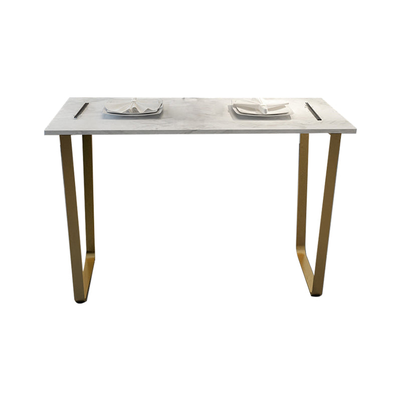 Glam Rectangle Faux Marble Pub Bar Table Indoor Metal Bar Dining Table with Sled Pedestal Clearhalo 'Bar Furniture' 'Bar Tables' 'bar_tables' 'furn' 'furn_bar_tables' 'Furniture' 'furniture_bar_tables' 'Kitchen & Dining Furniture' 4401577