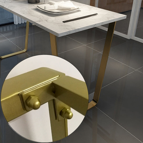 Glam Rectangle Faux Marble Pub Bar Table Indoor Metal Bar Dining Table with Sled Pedestal Clearhalo 'Bar Furniture' 'Bar Tables' 'bar_tables' 'furn' 'furn_bar_tables' 'Furniture' 'furniture_bar_tables' 'Kitchen & Dining Furniture' 4401578