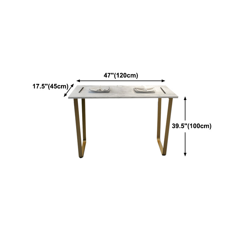 Glam Rectangle Faux Marble Pub Bar Table Indoor Metal Bar Dining Table with Sled Pedestal Clearhalo 'Bar Furniture' 'Bar Tables' 'bar_tables' 'furn' 'furn_bar_tables' 'Furniture' 'furniture_bar_tables' 'Kitchen & Dining Furniture' 4401582