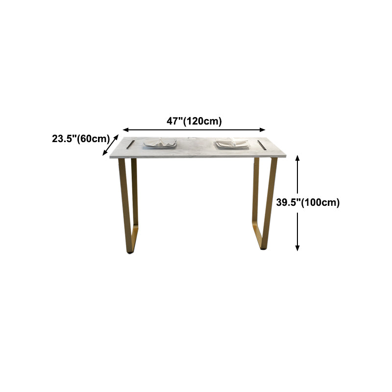 Glam Rectangle Faux Marble Pub Bar Table Indoor Metal Bar Dining Table with Sled Pedestal Clearhalo 'Bar Furniture' 'Bar Tables' 'bar_tables' 'furn' 'furn_bar_tables' 'Furniture' 'furniture_bar_tables' 'Kitchen & Dining Furniture' 4401584