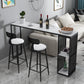 Glam Rectangle Faux Marble Bistro Table Iron Double Pedestal Bar Dining Table with 2-Shelf 55.1"L x 15.7"W x 41.3"H Black Without Chairs Clearhalo 'Bar Furniture' 'Bar Tables' 'bar_tables' 'furn' 'furn_bar_tables' 'Furniture' 'furniture_bar_tables' 'Kitchen & Dining Furniture' 4401585