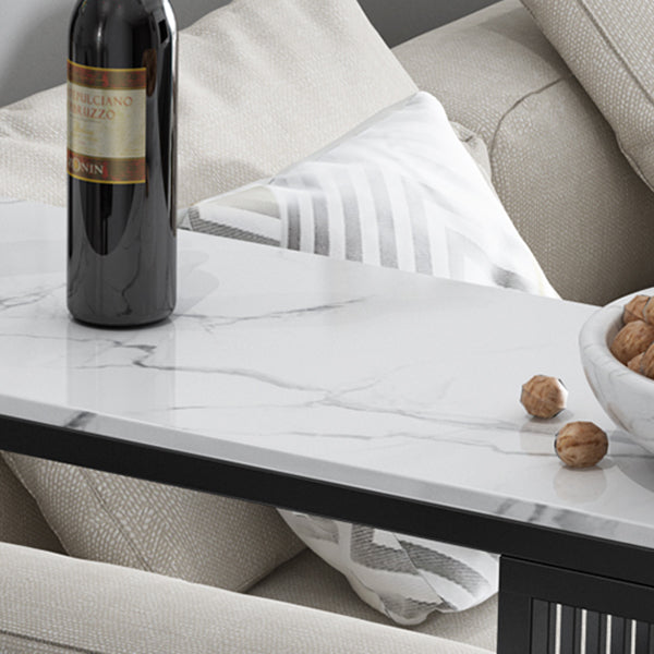 Glam Rectangle Faux Marble Bistro Table Iron Double Pedestal Bar Dining Table with 2-Shelf Clearhalo 'Bar Furniture' 'Bar Tables' 'bar_tables' 'furn' 'furn_bar_tables' 'Furniture' 'furniture_bar_tables' 'Kitchen & Dining Furniture' 4401592
