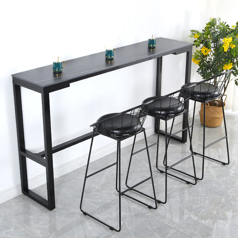 Industrial 41.3"H Bar Table Faux Marble Rectangle Top Bistro Table with Footrest 55.1"L x 15.7"W x 41.3"H Black Without Chairs Clearhalo 'Bar Furniture' 'Bar Tables' 'bar_tables' 'furn' 'furn_bar_tables' 'Furniture' 'furniture_bar_tables' 'Kitchen & Dining Furniture' 4401602