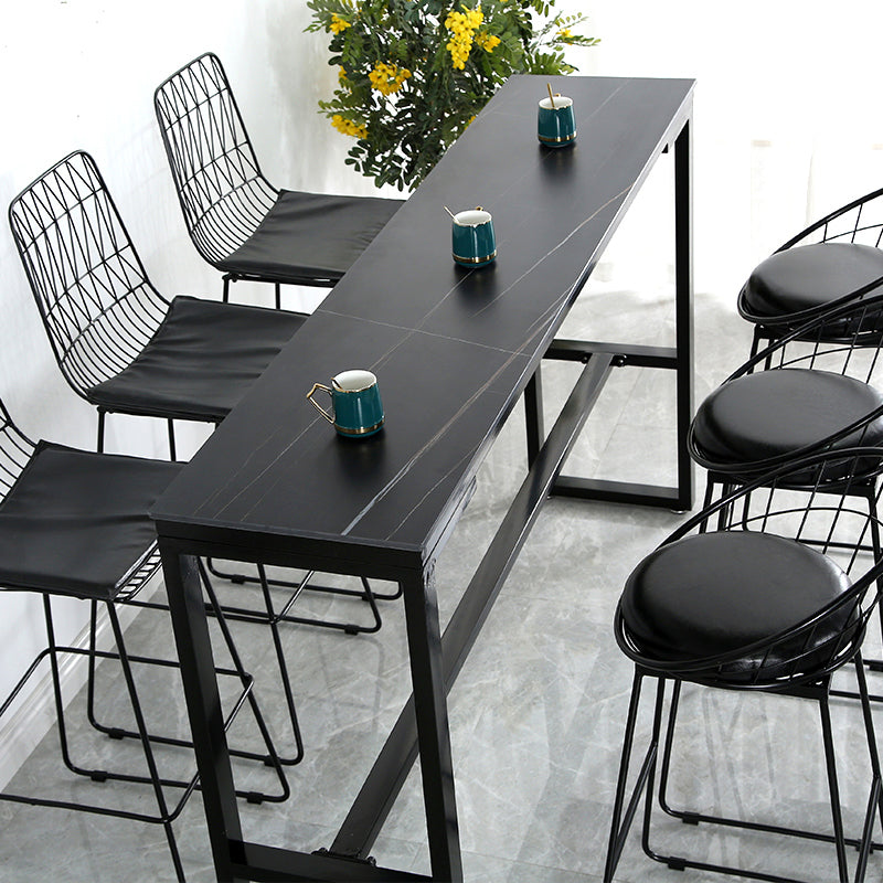 Industrial 41.3"H Bar Table Faux Marble Rectangle Top Bistro Table with Footrest Clearhalo 'Bar Furniture' 'Bar Tables' 'bar_tables' 'furn' 'furn_bar_tables' 'Furniture' 'furniture_bar_tables' 'Kitchen & Dining Furniture' 4401607