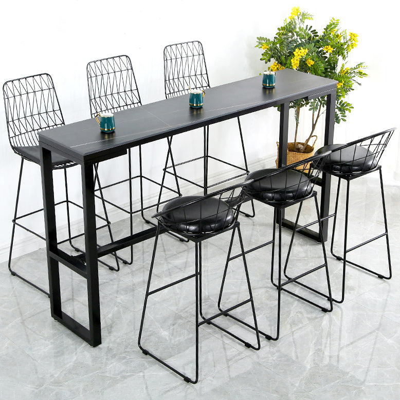 Industrial 41.3"H Bar Table Faux Marble Rectangle Top Bistro Table with Footrest Clearhalo 'Bar Furniture' 'Bar Tables' 'bar_tables' 'furn' 'furn_bar_tables' 'Furniture' 'furniture_bar_tables' 'Kitchen & Dining Furniture' 4401608
