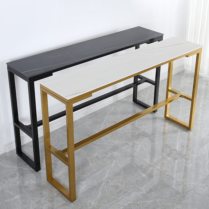 Industrial 41.3"H Bar Table Faux Marble Rectangle Top Bistro Table with Footrest Clearhalo 'Bar Furniture' 'Bar Tables' 'bar_tables' 'furn' 'furn_bar_tables' 'Furniture' 'furniture_bar_tables' 'Kitchen & Dining Furniture' 4401609