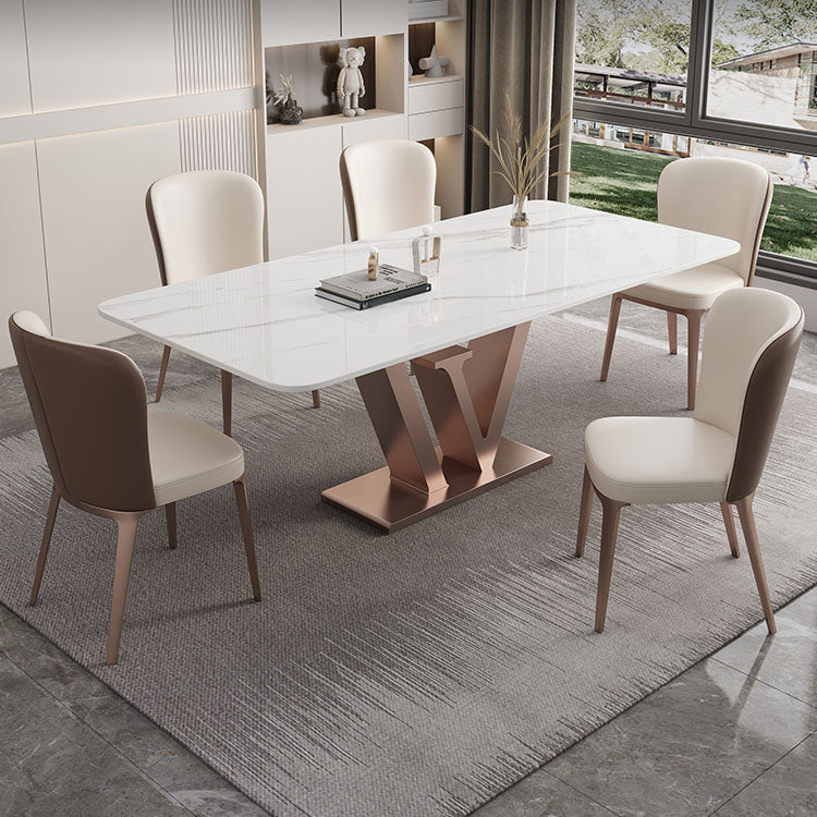 Stone Nordic 1/2/5/6 Pieces Dining Set with Leather Chairs Dining Furniture 6 Pieces: White Table, 5 Chairs Clearhalo 'Dining Room Sets' 'Dining Tables & Seating' 'dining_room_set' 'furn' 'furn_dining_room_set' 'Furniture' 'furniture_dining_room_set' 'Kitchen & Dining Furniture' 'kitchen&dining_furn' 'kitchen' 4413158