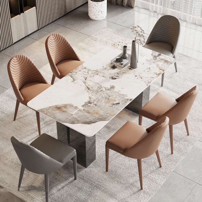 1/2/5/6/7 Pieces Glam Dining Set with Double Pedestal Table and Leather Chairs Dinette Set Clearhalo 'Dining Room Sets' 'Dining Tables & Seating' 'dining_room_set' 'furn' 'furn_dining_room_set' 'Furniture' 'furniture_dining_room_set' 'Kitchen & Dining Furniture' 'kitchen&dining_furn' 'kitchen' 4413196