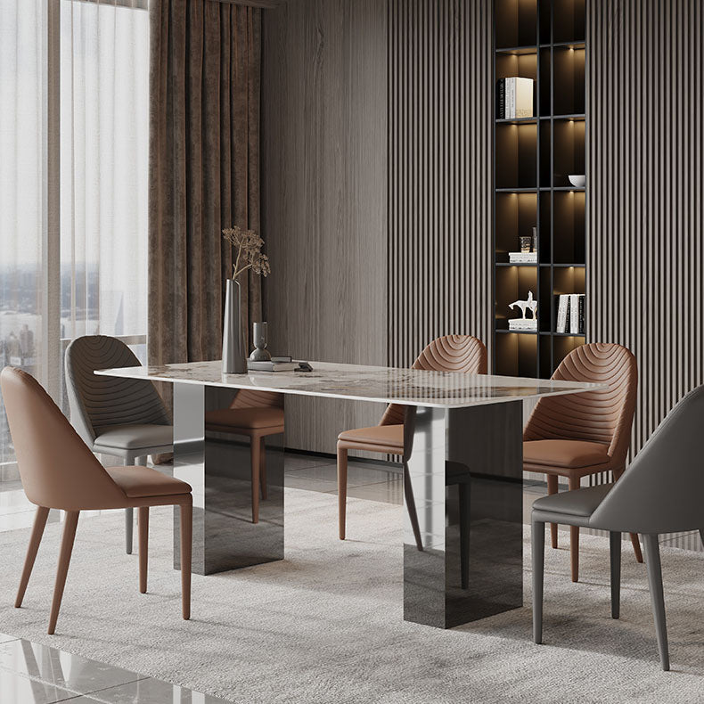 1/2/5/6/7 Pieces Glam Dining Set with Double Pedestal Table and Leather Chairs Dinette Set Clearhalo 'Dining Room Sets' 'Dining Tables & Seating' 'dining_room_set' 'furn' 'furn_dining_room_set' 'Furniture' 'furniture_dining_room_set' 'Kitchen & Dining Furniture' 'kitchen&dining_furn' 'kitchen' 4413201