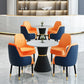 1/2/3/5 Pcs Modern Dining Room Set with Round Table and Leather Chairs Dining Set 5 Pieces: Table, 4 Orange Chairs Clearhalo 'Dining Room Sets' 'Dining Tables & Seating' 'dining_room_set' 'Furniture' 'furniture_dining_room_set' 'Kitchen & Dining Furniture' 'kitchen&dining_furn' 'kitchen' 4413230