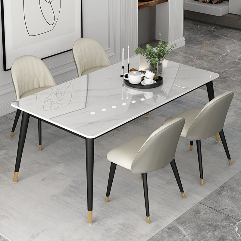 Modern 1/5/6/7 Pieces Dining Set Sintered Stone Dining Table Set with Leather Chairs 5 Pieces: Table, 4 White Chairs Clearhalo 'Dining Room Sets' 'Dining Tables & Seating' 'dining_room_set' 'furn' 'furn_dining_room_set' 'Furniture' 'furniture_dining_room_set' 'Kitchen & Dining Furniture' 'kitchen&dining_furn' 'kitchen' 4413241