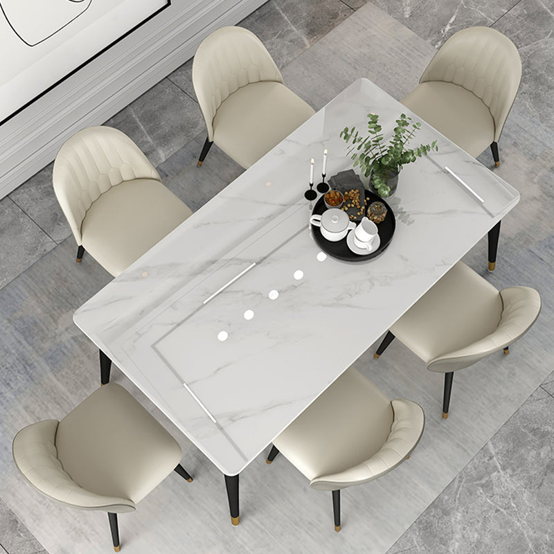 Modern 1/5/6/7 Pieces Dining Set Sintered Stone Dining Table Set with Leather Chairs 7 Pieces: Table, 6 White Chairs Clearhalo 'Dining Room Sets' 'Dining Tables & Seating' 'dining_room_set' 'furn' 'furn_dining_room_set' 'Furniture' 'furniture_dining_room_set' 'Kitchen & Dining Furniture' 'kitchen&dining_furn' 'kitchen' 4413244