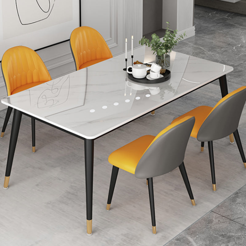 Modern 1/5/6/7 Pieces Dining Set Sintered Stone Dining Table Set with Leather Chairs 5 Pieces: Table, 4 Orange Chairs Clearhalo 'Dining Room Sets' 'Dining Tables & Seating' 'dining_room_set' 'furn' 'furn_dining_room_set' 'Furniture' 'furniture_dining_room_set' 'Kitchen & Dining Furniture' 'kitchen&dining_furn' 'kitchen' 4413245