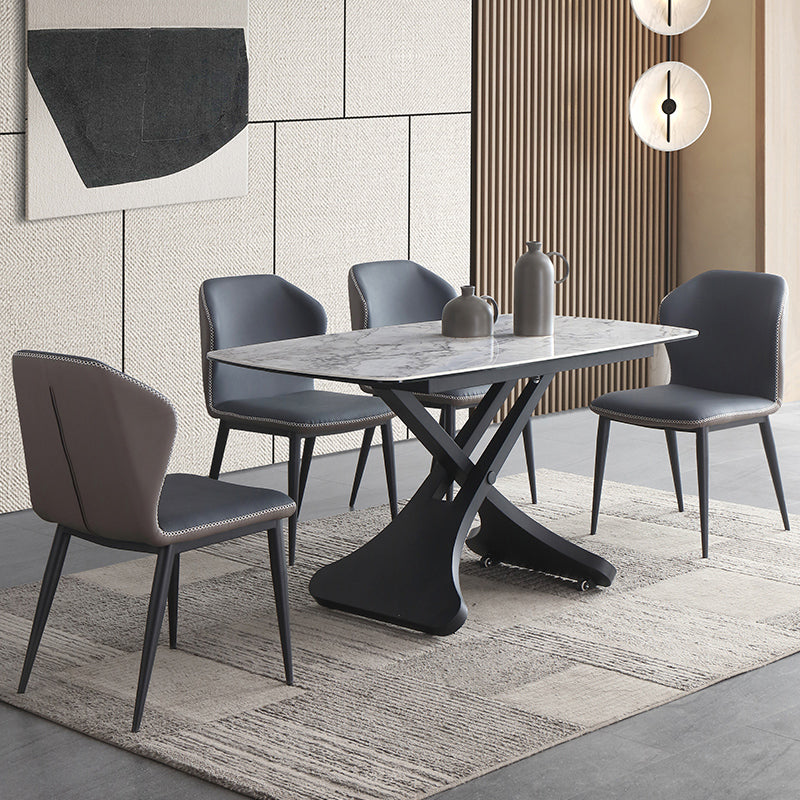 Modern 1/4/5/7 Pieces Dining Set Rectangle Sintered Stone Dining Table Set 5 Pieces: Table, 4 Chairs Clearhalo 'Dining Room Sets' 'Dining Tables & Seating' 'dining_room_set' 'furn' 'furn_dining_room_set' 'Furniture' 'furniture_dining_room_set' 'Kitchen & Dining Furniture' 'kitchen&dining_furn' 'kitchen' 4413258