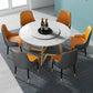 1/4/5/7 Pcs Metal Glam Dining Room Set with Round Table and Chairs Dining Set 7 Pieces: White-Gold Table, 6 Orange Chairs Clearhalo 'Dining Room Sets' 'Dining Tables & Seating' 'dining_room_set' 'furn' 'furn_dining_room_set' 'Furniture' 'furniture_dining_room_set' 'Kitchen & Dining Furniture' 'kitchen&dining_furn' 'kitchen' 4413272
