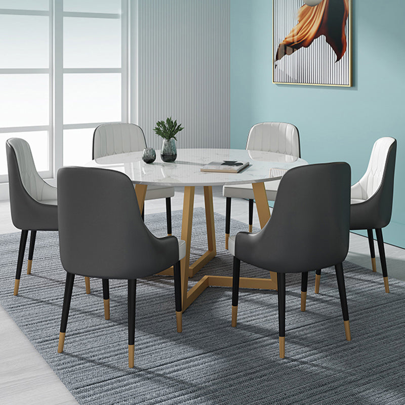 1/4/5/7 Pcs Metal Glam Dining Room Set with Round Table and Chairs Dining Set 7 Pieces: White Table, 6 White Chairs Clearhalo 'Dining Room Sets' 'Dining Tables & Seating' 'dining_room_set' 'furn' 'furn_dining_room_set' 'Furniture' 'furniture_dining_room_set' 'Kitchen & Dining Furniture' 'kitchen&dining_furn' 'kitchen' 4413288