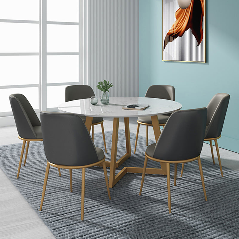 1/4/5/7 Pcs Metal Glam Dining Room Set with Round Table and Chairs Dining Set 7 Pieces: White Table, 6 Grey Chairs Clearhalo 'Dining Room Sets' 'Dining Tables & Seating' 'dining_room_set' 'furn' 'furn_dining_room_set' 'Furniture' 'furniture_dining_room_set' 'Kitchen & Dining Furniture' 'kitchen&dining_furn' 'kitchen' 4413290