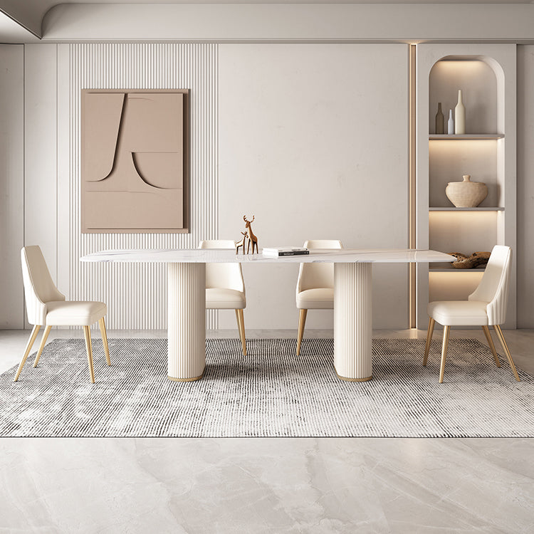 Nordic 1/4/5/7 Pieces Dining Set Rectangle Stone Table and White Chairs Dining Set 5 Pieces: Table, 4 Chairs Clearhalo 'Dining Room Sets' 'Dining Tables & Seating' 'dining_room_set' 'furn' 'furn_dining_room_set' 'Furniture' 'furniture_dining_room_set' 'Kitchen & Dining Furniture' 'kitchen&dining_furn' 'kitchen' 4413304