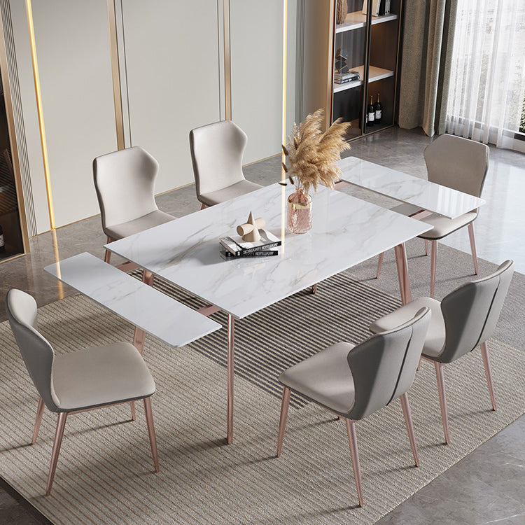 Luxury 1/4/5/7 Pieces Extendable Dining Set Sintered Stone Rectangle Dining Table Set 7 Pieces: Table, 6 Chairs Clearhalo 'Dining Room Sets' 'Dining Tables & Seating' 'dining_room_set' 'furn' 'furn_dining_room_set' 'Furniture' 'furniture_dining_room_set' 'Kitchen & Dining Furniture' 'kitchen&dining_furn' 'kitchen' 4413339