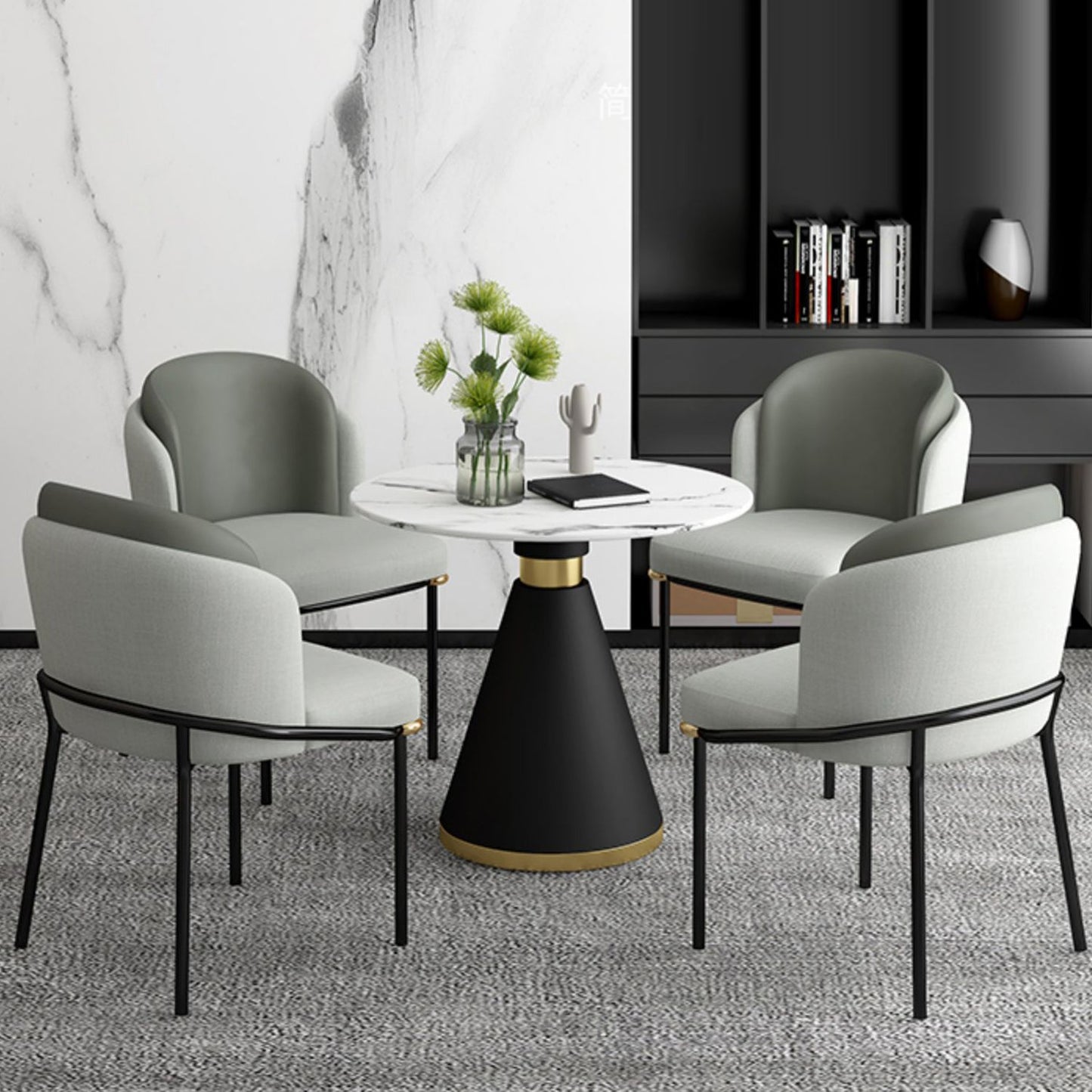 Glam 1/2/5 Pieces Round Dining Set Sintered Stone Dining Table Set for Restaurant Clearhalo 'Dining Room Sets' 'Dining Tables & Seating' 'dining_room_set' 'furn' 'furn_dining_room_set' 'Furniture' 'furniture_dining_room_set' 'Kitchen & Dining Furniture' 'kitchen&dining_furn' 'kitchen' 4413452
