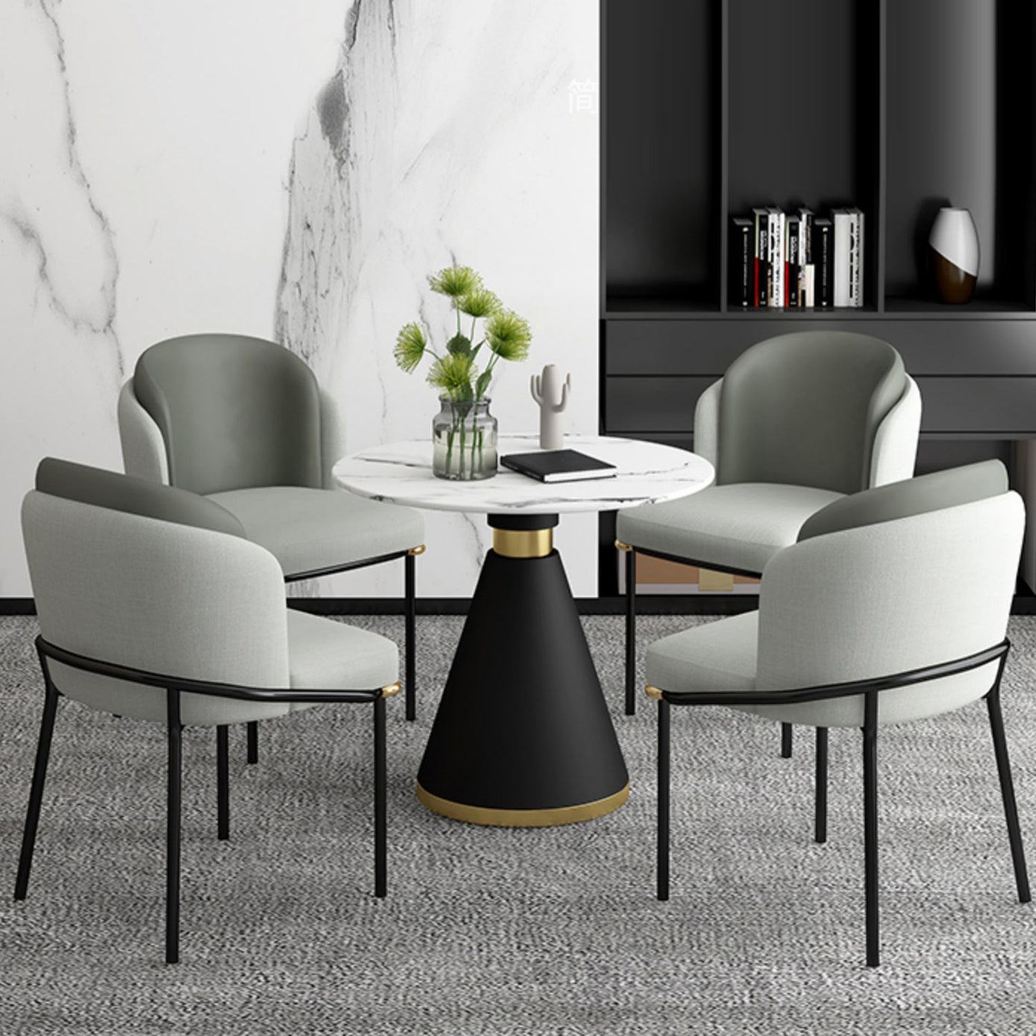 Glam 1/2/5 Pieces Round Dining Set Sintered Stone Dining Table Set for Restaurant Clearhalo 'Dining Room Sets' 'Dining Tables & Seating' 'dining_room_set' 'furn' 'furn_dining_room_set' 'Furniture' 'furniture_dining_room_set' 'Kitchen & Dining Furniture' 'kitchen&dining_furn' 'kitchen' 4413452