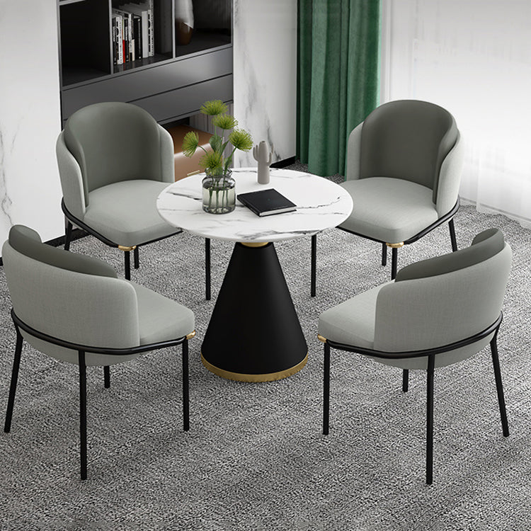 Glam 1/2/5 Pieces Round Dining Set Sintered Stone Dining Table Set for Restaurant 5 Pieces: Table, 4 Grey Chairs Clearhalo 'Dining Room Sets' 'Dining Tables & Seating' 'dining_room_set' 'furn' 'furn_dining_room_set' 'Furniture' 'furniture_dining_room_set' 'Kitchen & Dining Furniture' 'kitchen&dining_furn' 'kitchen' 4413459