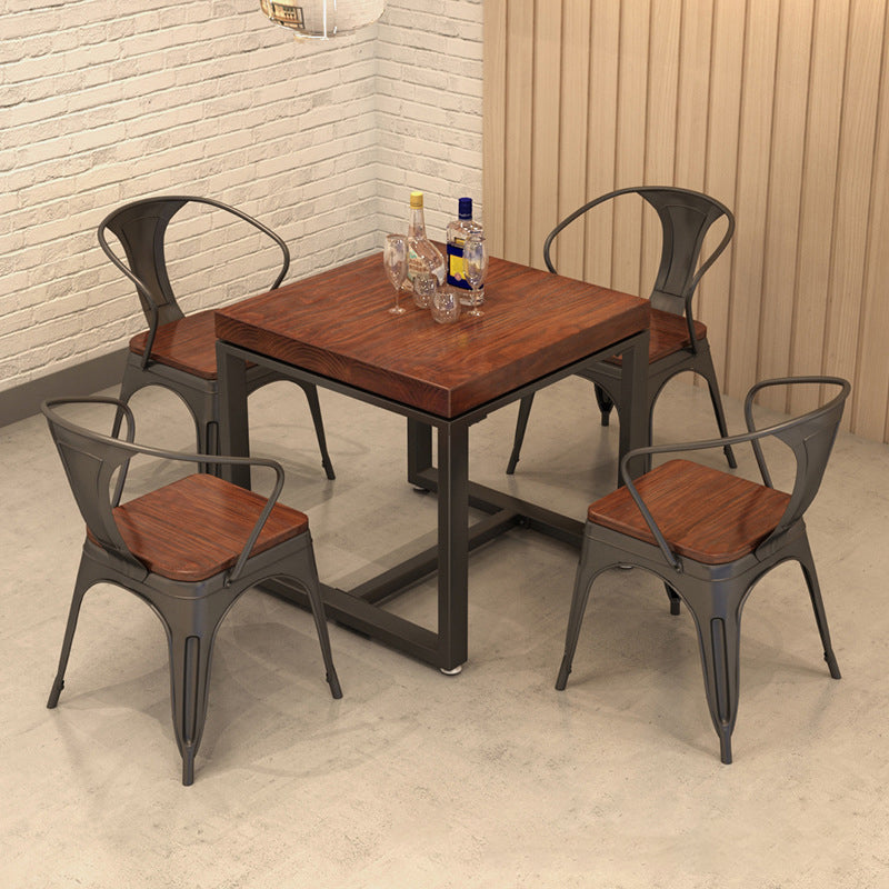 Industrial 1/2/3/5 Pieces Dining Set Square Solid Wood Dining Table Set 5 Pieces: Table, 4 Walnut Chairs Clearhalo 'Dining Room Sets' 'Dining Tables & Seating' 'dining_room_set' 'furn' 'furn_dining_room_set' 'Furniture' 'furniture_dining_room_set' 'Kitchen & Dining Furniture' 'kitchen&dining_furn' 'kitchen' 4413467