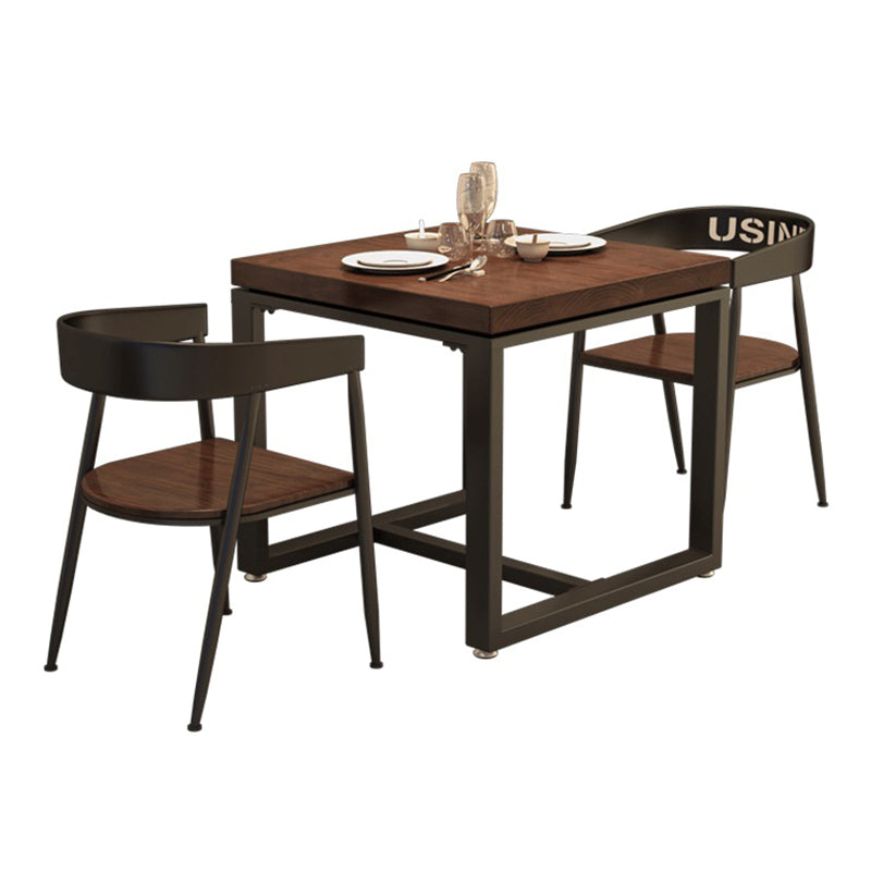 Industrial 1/2/3/5 Pieces Dining Set Square Solid Wood Dining Table Set 3 Pieces: Table, 2 Brown Chairs Clearhalo 'Dining Room Sets' 'Dining Tables & Seating' 'dining_room_set' 'furn' 'furn_dining_room_set' 'Furniture' 'furniture_dining_room_set' 'Kitchen & Dining Furniture' 'kitchen&dining_furn' 'kitchen' 4413477