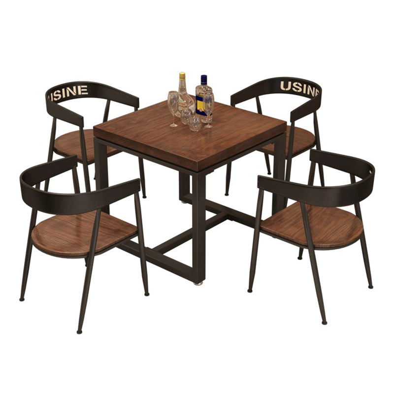 Industrial 1/2/3/5 Pieces Dining Set Square Solid Wood Dining Table Set 5 Pieces: Table, 4 Brown Chairs Clearhalo 'Dining Room Sets' 'Dining Tables & Seating' 'dining_room_set' 'furn' 'furn_dining_room_set' 'Furniture' 'furniture_dining_room_set' 'Kitchen & Dining Furniture' 'kitchen&dining_furn' 'kitchen' 4413478