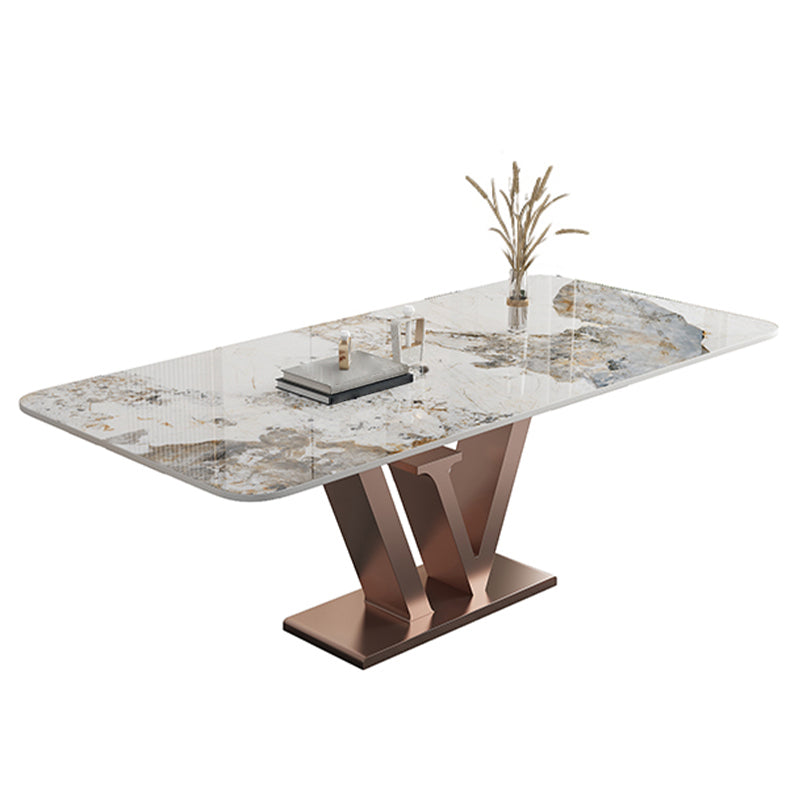 1/4/5/6 Pieces Luxury Dining Set with Stone Table and Leather Chairs Dinette Set Gold 71"L x 35"W Clearhalo 'Dining Room Sets' 'Dining Tables & Seating' 'dining_room_set' 'furn' 'furn_dining_room_set' 'Furniture' 'furniture_dining_room_set' 'Kitchen & Dining Furniture' 'kitchen&dining_furn' 'kitchen' 4413489