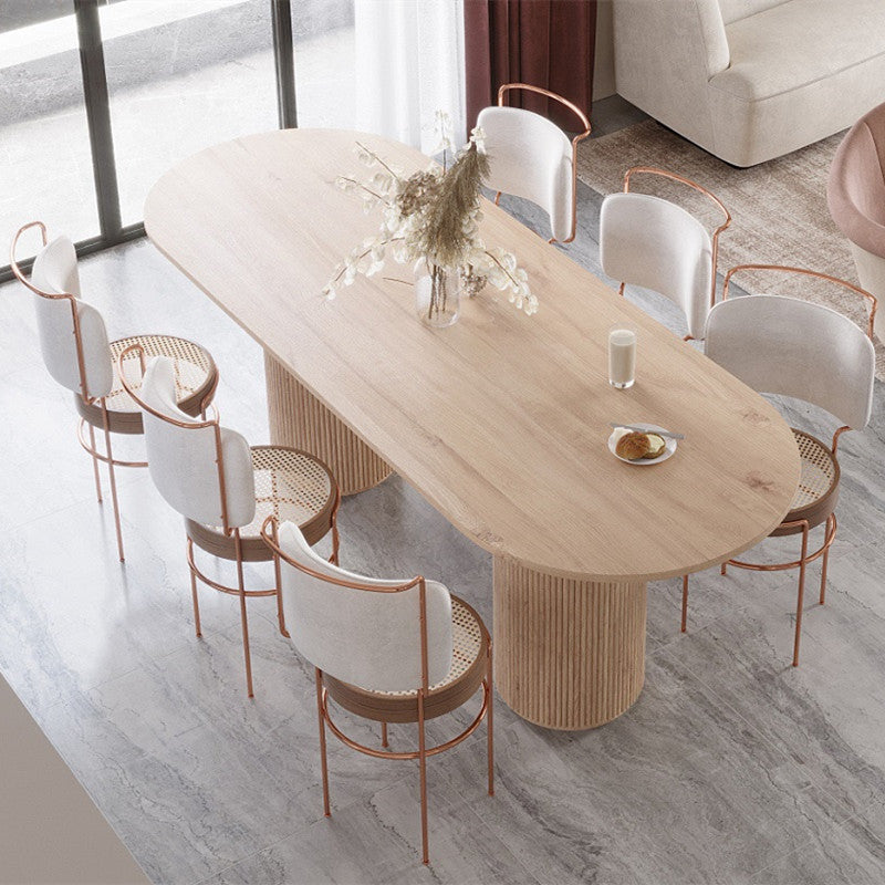 Rectangle Brown Modern Dining Table Solid Wood Table with Double Pedestal Base 78.7"L x 31.5"W x 29.5"H Without Chairs Clearhalo ' dining_table' 'Dining Tables & Seating' 'Dining Tables' 'furn' 'furn_dining_table' 'Furniture' 'furniture_dining_table' 'Kitchen & Dining Furniture' 'kitchen&dining_furn' 'kitchen' 'kitchen_dining_table' 4413501