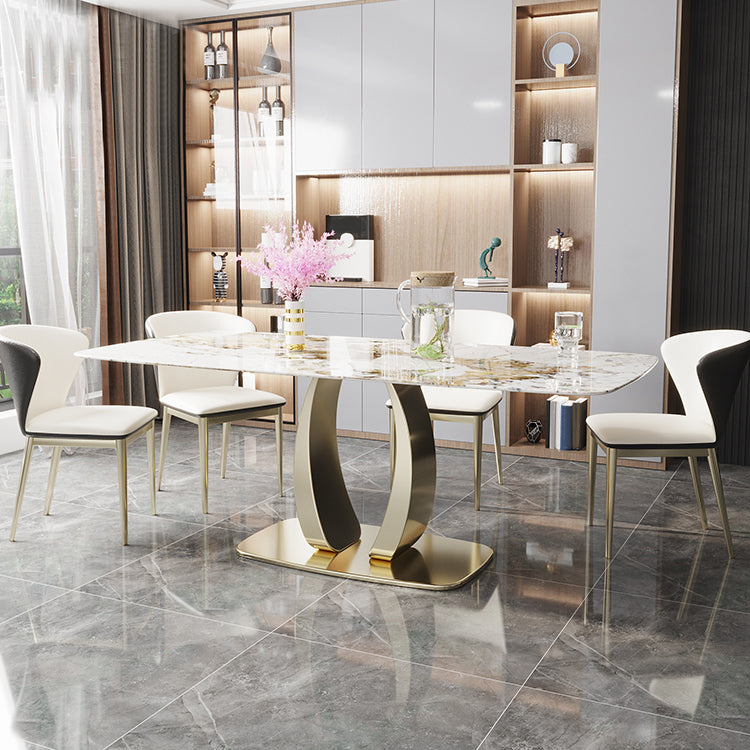 Glam Sintered Stone Dining Table Rectangle Standard Dining Table for Kitchen 55.1"L x 31.5"W x 29.5"H Without Chairs Clearhalo ' dining_table' 'Dining Tables & Seating' 'Dining Tables' 'furn' 'furn_dining_table' 'Furniture' 'furniture_dining_table' 'Kitchen & Dining Furniture' 'kitchen&dining_furn' 'kitchen' 'kitchen_dining_table' 4413632