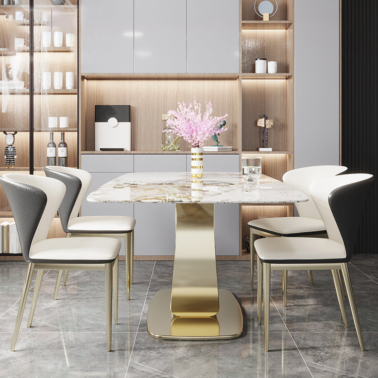 Glam Sintered Stone Dining Table Rectangle Standard Dining Table for Kitchen Clearhalo ' dining_table' 'Dining Tables & Seating' 'Dining Tables' 'furn' 'furn_dining_table' 'Furniture' 'furniture_dining_table' 'Kitchen & Dining Furniture' 'kitchen&dining_furn' 'kitchen' 'kitchen_dining_table' 4413634