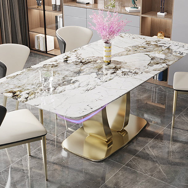 Glam Sintered Stone Dining Table Rectangle Standard Dining Table for Kitchen Clearhalo ' dining_table' 'Dining Tables & Seating' 'Dining Tables' 'furn' 'furn_dining_table' 'Furniture' 'furniture_dining_table' 'Kitchen & Dining Furniture' 'kitchen&dining_furn' 'kitchen' 'kitchen_dining_table' 4413638
