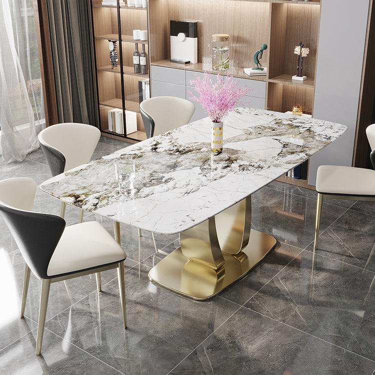 Glam Sintered Stone Dining Table Rectangle Standard Dining Table for Kitchen Clearhalo ' dining_table' 'Dining Tables & Seating' 'Dining Tables' 'furn' 'furn_dining_table' 'Furniture' 'furniture_dining_table' 'Kitchen & Dining Furniture' 'kitchen&dining_furn' 'kitchen' 'kitchen_dining_table' 4413641