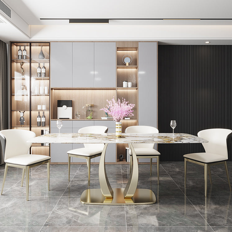 Glam Sintered Stone Dining Table Rectangle Standard Dining Table for Kitchen Clearhalo ' dining_table' 'Dining Tables & Seating' 'Dining Tables' 'furn' 'furn_dining_table' 'Furniture' 'furniture_dining_table' 'Kitchen & Dining Furniture' 'kitchen&dining_furn' 'kitchen' 'kitchen_dining_table' 4413642