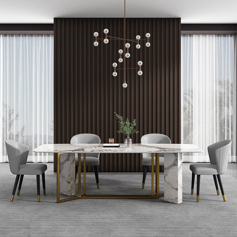 Rectangle Dining Site Table Traditional Luxury Stainless Steel Dinette Table 70.9"L x 35.4"W x 29.5"H Without Chairs Clearhalo ' dining_table' 'Dining Tables & Seating' 'Dining Tables' 'furn' 'furn_dining_table' 'Furniture' 'furniture_dining_table' 'Kitchen & Dining Furniture' 'kitchen&dining_furn' 'kitchen' 'kitchen_dining_table' 4413645