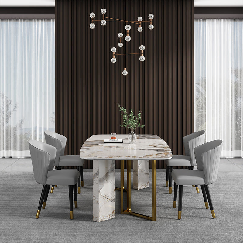 Rectangle Dining Site Table Traditional Luxury Stainless Steel Dinette Table 55.1"L x 31.5"W x 29.5"H Without Chairs Clearhalo ' dining_table' 'Dining Tables & Seating' 'Dining Tables' 'furn' 'furn_dining_table' 'Furniture' 'furniture_dining_table' 'Kitchen & Dining Furniture' 'kitchen&dining_furn' 'kitchen' 'kitchen_dining_table' 4413647