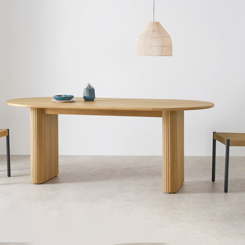Oval Double Pedestal Modern Dining Table Pinewood Fixed Table for Kitchen 70.9"L x 31.5"W x 29.5"H Without Chairs Clearhalo ' dining_table' 'Dining Tables & Seating' 'Dining Tables' 'furn' 'furn_dining_table' 'Furniture' 'furniture_dining_table' 'Kitchen & Dining Furniture' 'kitchen&dining_furn' 'kitchen' 'kitchen_dining_table' 4413656