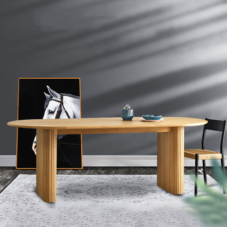 Oval Double Pedestal Modern Dining Table Pinewood Fixed Table for Kitchen 63"L x 27.6"W x 29.5"H Without Chairs Clearhalo ' dining_table' 'Dining Tables & Seating' 'Dining Tables' 'furn' 'furn_dining_table' 'Furniture' 'furniture_dining_table' 'Kitchen & Dining Furniture' 'kitchen&dining_furn' 'kitchen' 'kitchen_dining_table' 4413657